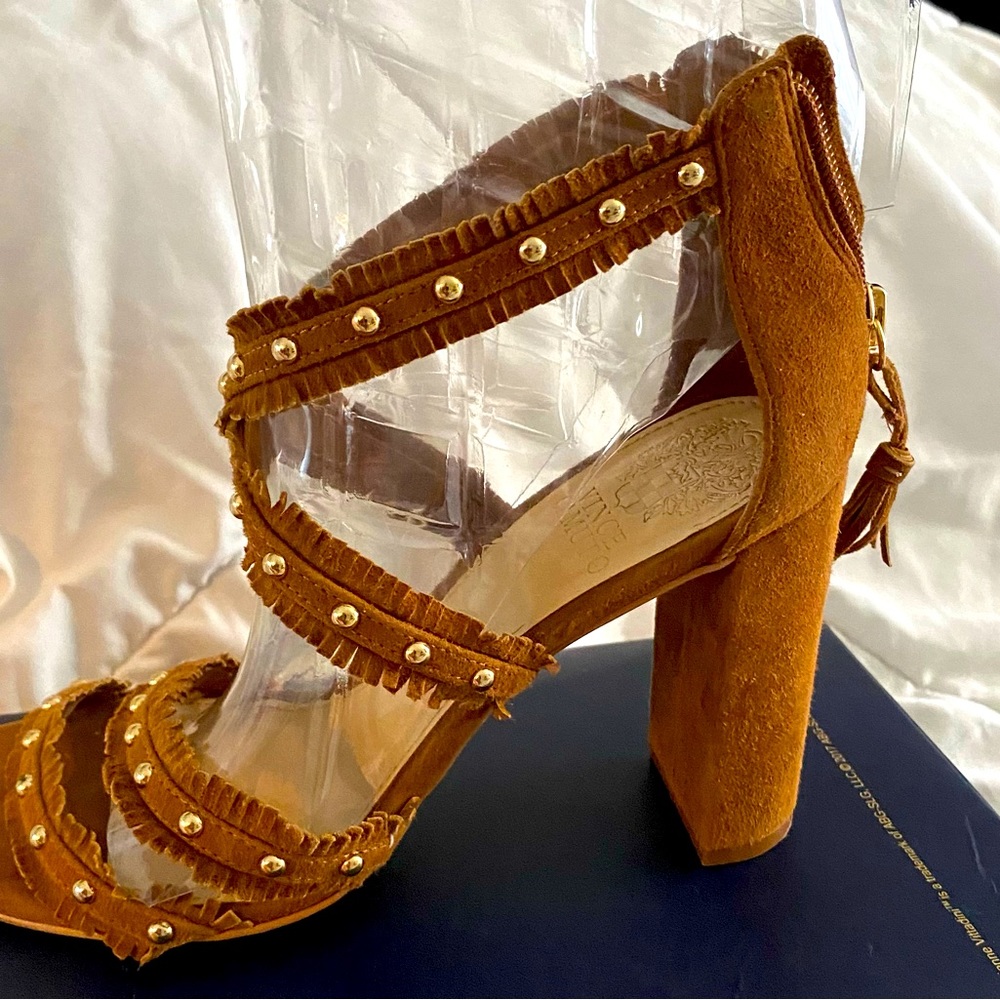 Vince Camuto sexy brown heel with gold rivets. Worn a few times.